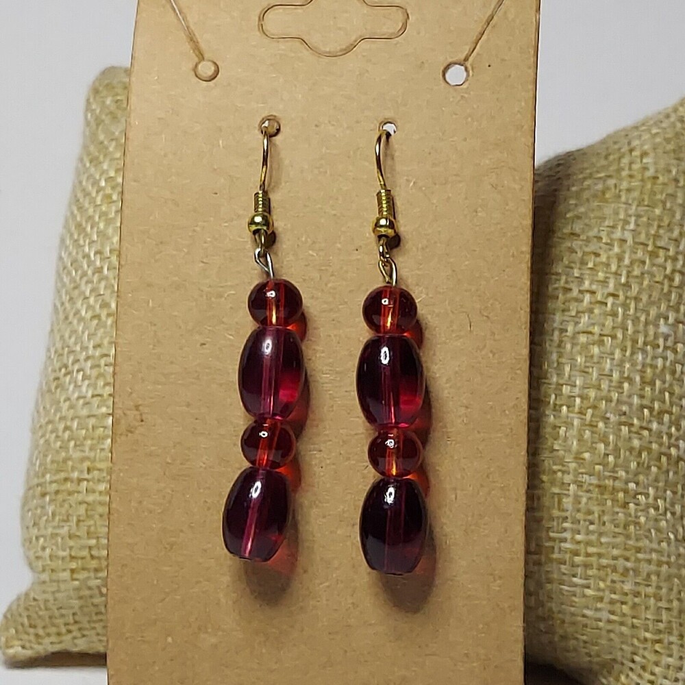 Dangle Drop beaded Earrings Hooks Red 2"